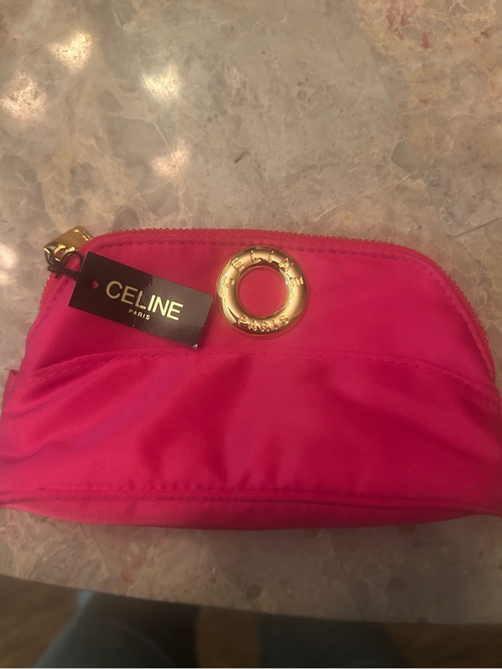 Authentic New w/ tags Celine Hot Pink Nylon Cosmetic pouch & Celine visor